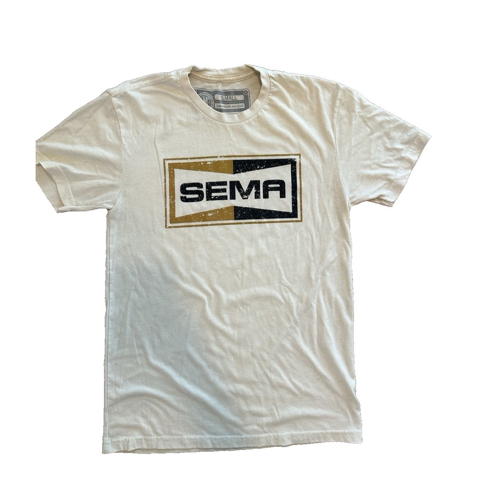 SEMA T Shirt Small Men's Specialist Equipment Association Soft Cotton Cream